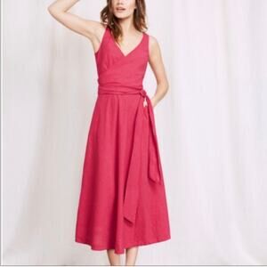 Boden Riviera Wrap Pink Midi Linen Cotton Blend Dress Size 2